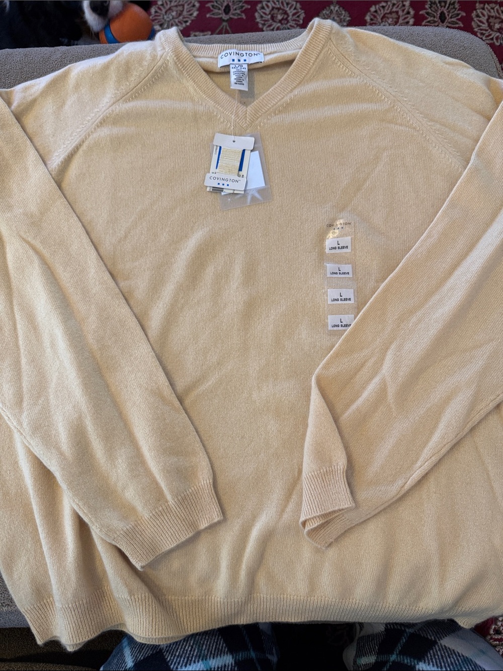 Covington Light Yellow Cashmere Sweater Size Large New (TD)